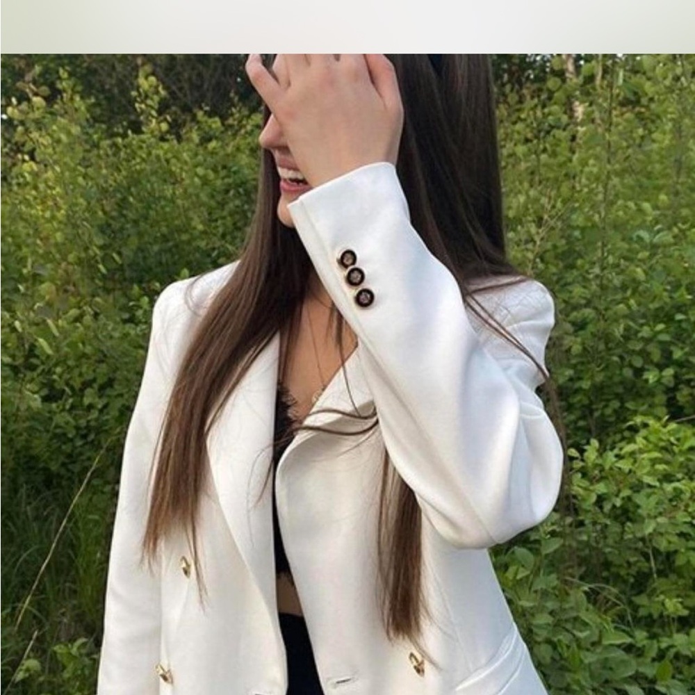 SHEIN White, Black, and Pink Blazer with Gold Buttons